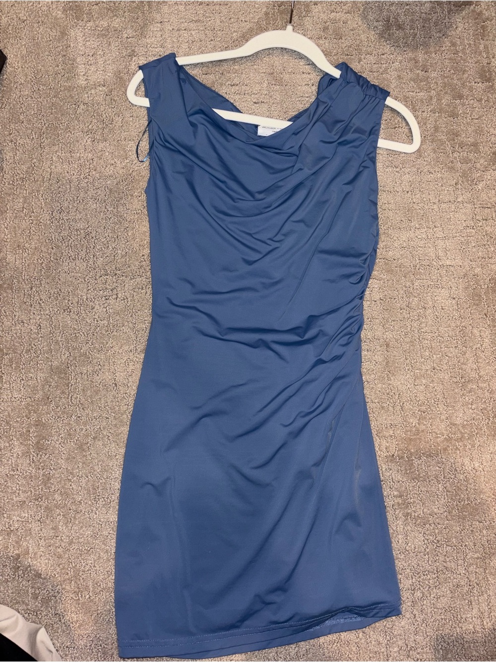 Sleeveless Cowl Neck Blue Dress
